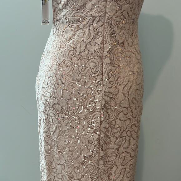 Kensie Flounced Hem Illusion Neck Sequin Lace Sheath Dress 4 Cocktail Bodycon‎ - Picture 16 of 16